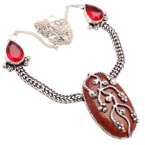 Collier Argent Massif Avec Pendentif Pierre Rouge (Jaspe) - Occasion, Idéal Cadeau
