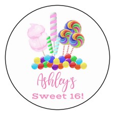 12 Sweet 16 Personalized Birthday Party Stickers Favors Labels tags 2.5" Candy