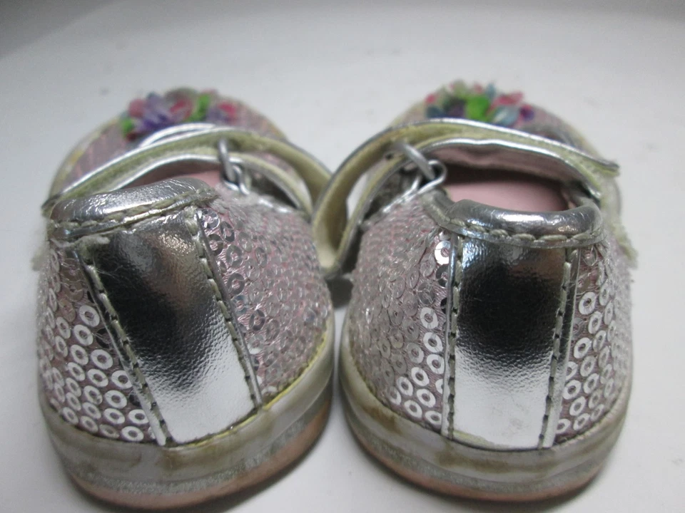 Stride Rite Bebé Niña Talla 4 Ballet Plateado Multi Lentejuelas Gancho y Lazo Logo Comodidad Foto 2 de 4