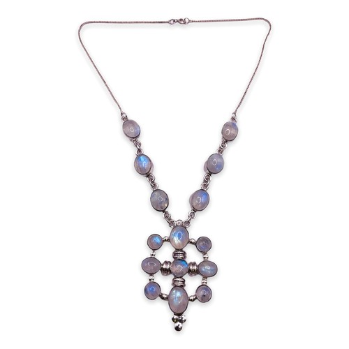 Natural Rainbow Moonstone Sterling Silver Drop Choker Necklace 16" - Picture 4 of 7