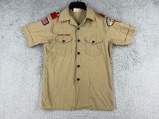 VINTAGE Boy Scouts Shirt Youth Large Beige Official Shirt Polyester READ