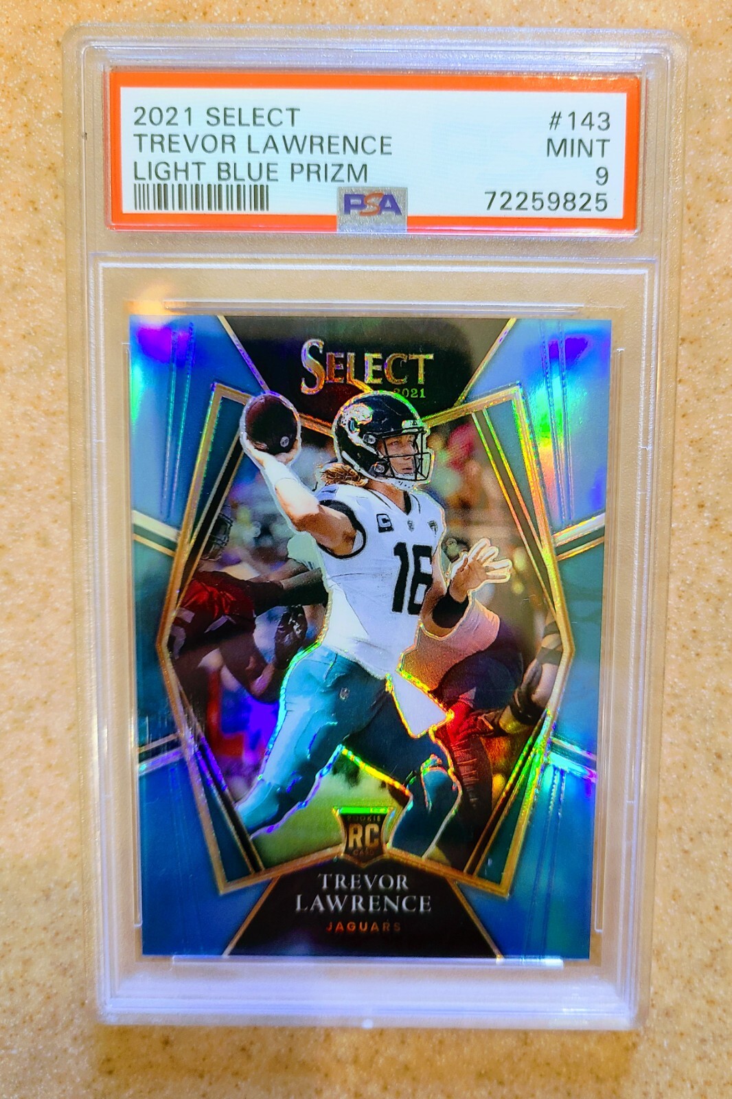 2021 Panini Select Trevor Lawrence LIGHT BLUE PRIZM RC #/99 SP #143 PSA 9