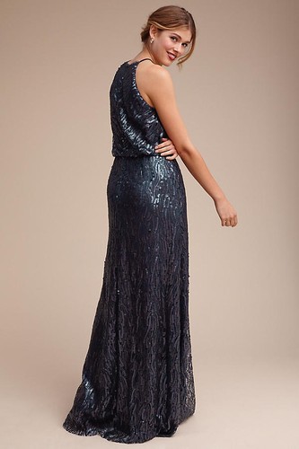 BHLDN New Sequined Alana dress Navy size 6 by Donna Morgan NWT - Picture 2 of 5
