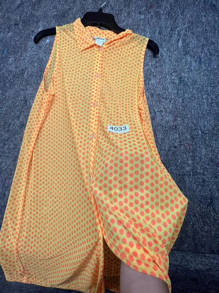 La Blanca Swim Cover Up tank Shirt semi sheer Yellow Orange beach L Made In USA - Image 3 of 4