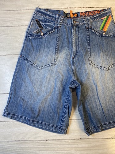 Akademiks Blue Jean Shorts Mens 38 Street Baggy Hip Hop Big Groovy Pockets Vtg - Picture 4 of 15