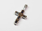 PRETTY 14kw Gold 1.00 ctw Blue Sapphire & Diamond Cross Pendant Necklace — photo 10
