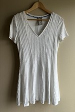 Anthropologie Dolan Left Coast White Knit Ribbed V-Neck Dress Womens Size M