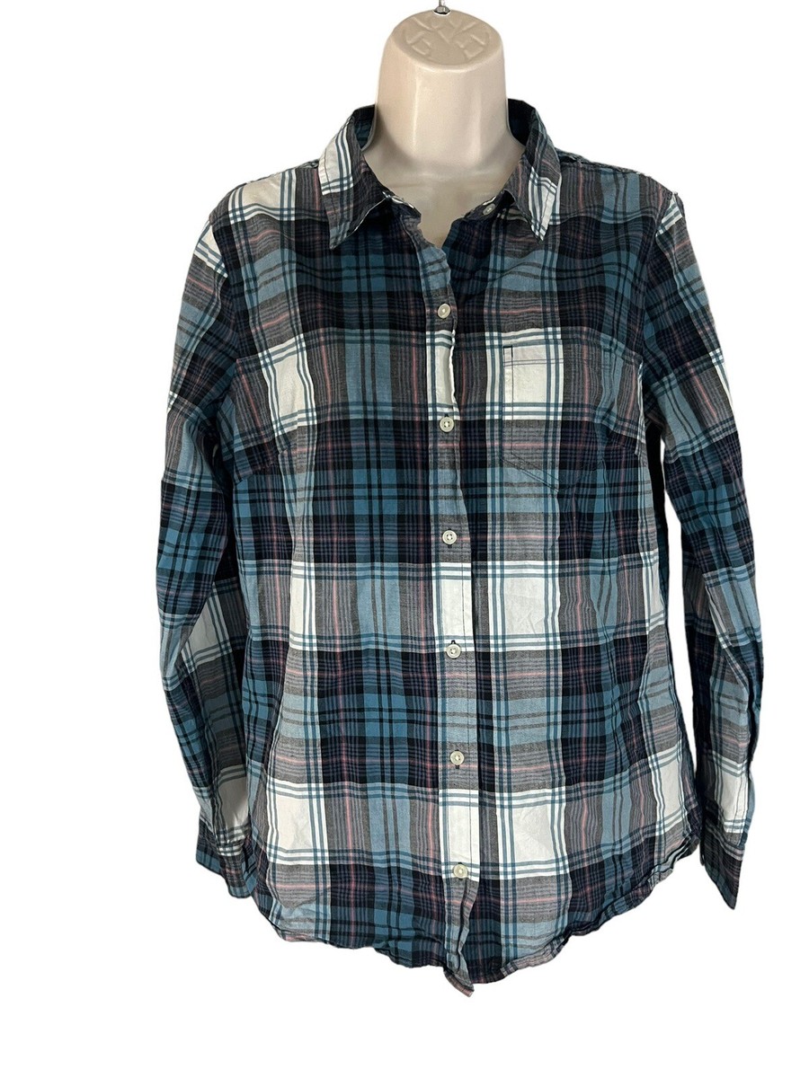 GAP Shirt Top Womens Medium BlueWhite Plaid Button Up Long Sleeve Boyfriend Fit GAP Shirt Top Womens Medium BlueWhite Plaid Button Up Long Sleeve Boyfriend Fit