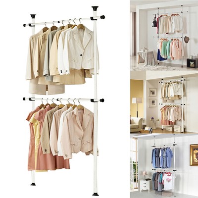 Diy Garment Rack Telescopic Clothes Wardrobe Organiser Hanging Rail Adjustable Ebay