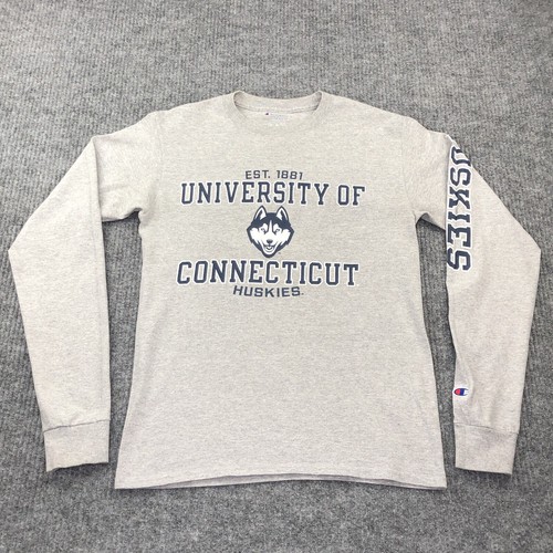 Champion UCONN Huskies Rundhalsausschnitt T-Shirt Small grau Langarm College Grafik
