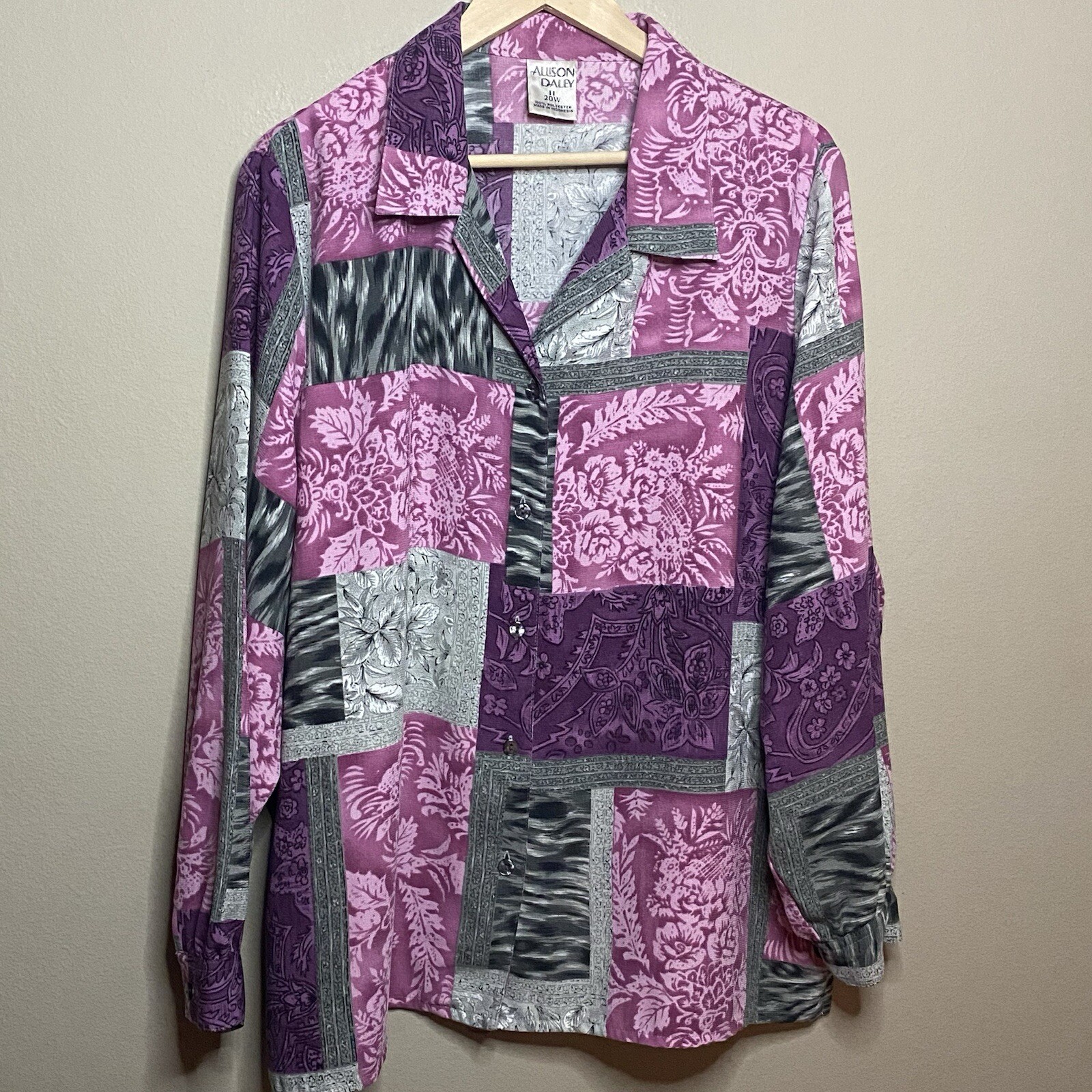 Allison Daley Patchwork Button Front Blouse Women… - image 1