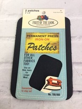 VTG Fruit Of The Loom Permanent Press Iron On 2 Patches Repair Black USA Made