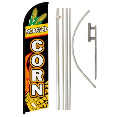 Roasted Corn Windless Banner Swooper Advertising Flag Pole Kit Concessions Food