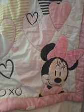 Disney Baby Minnie Mouse Reversible Quilted Pink Crib Blanket Patch Hearts XOXO