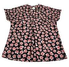 CAbi Harmony Floral Top Womens S Black Pink Pleated Oversized V Neck Boho Preppy