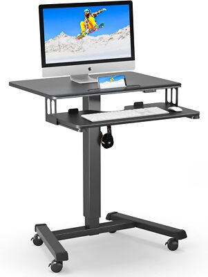 BONTEC Mobile Standing Desk with Keyboard Tray, Podium, Computer Black 