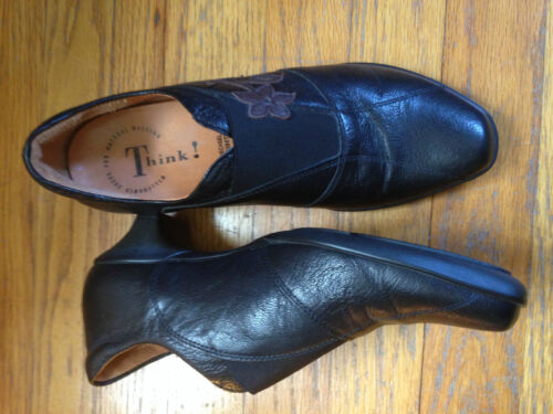 Think 37 US 6-6.5  Women's  Black Leather  Shoes - Afbeelding 1 van 12
