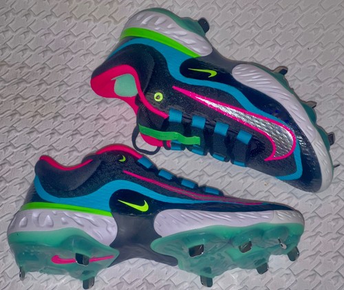 NIKE Alpha Huarache Elite 4 Low Black Pink Metal Spikes Baseball Cleats Mens 7.5 - Picture 4 of 9