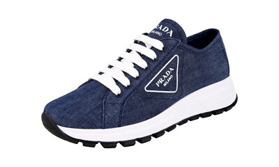 PRADA Jeans Denim PRAX Sneaker Schuhe 1E685M - Blau Weiss - NEU