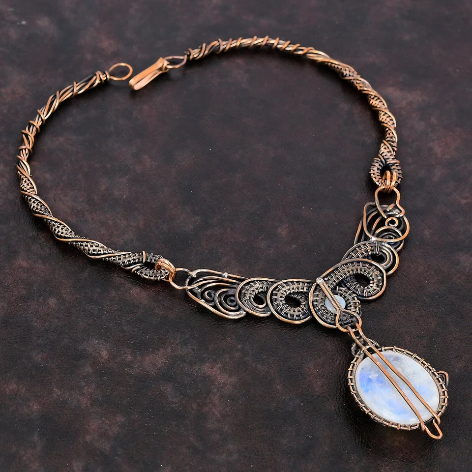 Rainbow Moonstone Jewelry Copper Love Gift Wire Wrapped Chain Necklace 18.0" - Image 4 of 4