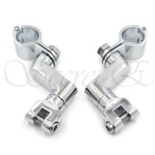 Chrome 1" Offset Bowleg Foot Peg Mounts Clamp For Harley Engine guards Longhorn
