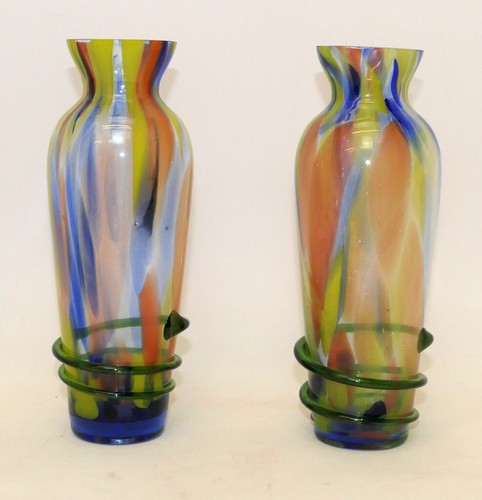 Ein Paar bunte Murano Glas Vasen umlaufende Schlangen 60er Jahre H. 23,5 cm - 第 7/24 張圖片