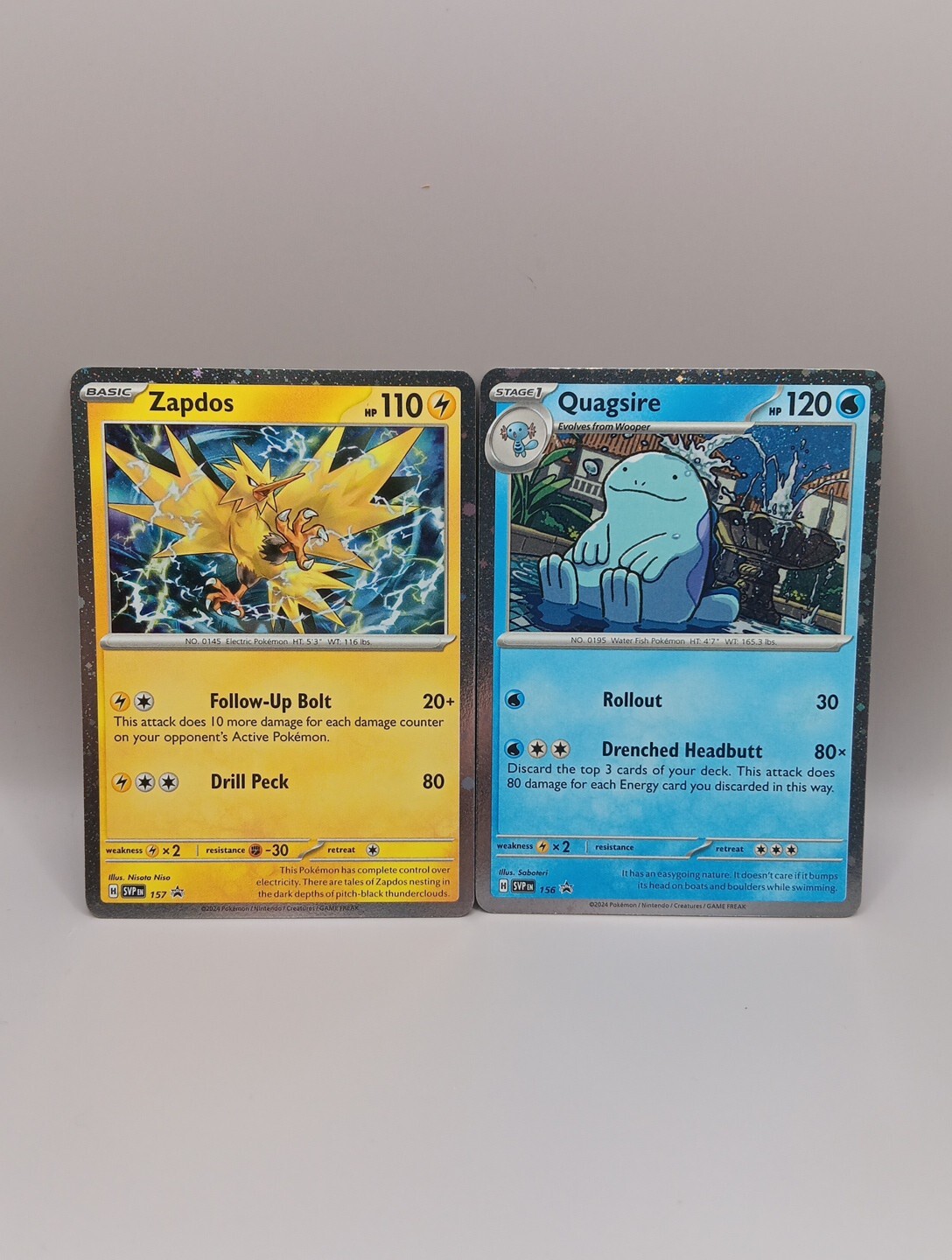 Zapdos SVP 157 & Quagsire SVP 156 Surging Sparks Cosmos Holo Pokemon Card Set NM
