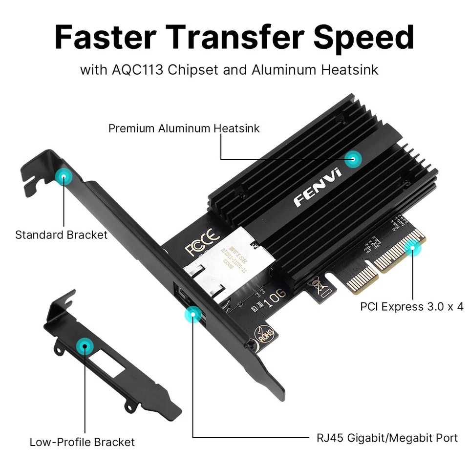 FENVi 10Gb RJ45 PCI Express LAN Karte Netzwerk Adapter AQC113 Ethernet Controller