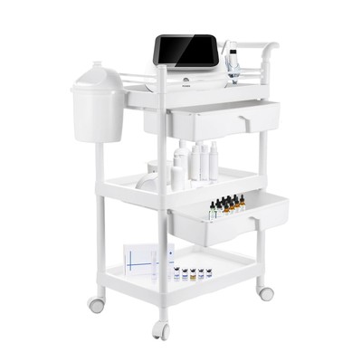 Rolling Beauty Trolley Cart Salon Spa Mobile Cart w/Storage Organizer White