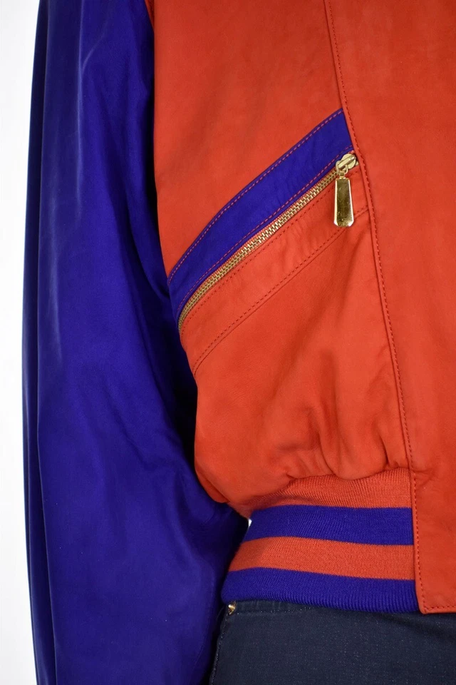 *¡RARO!* Abrigo Chaqueta Bombardero De Colección ESCADA Margaretha Ley Rojo/Azul Gamuza Talla 40/10 Foto 4 de 4