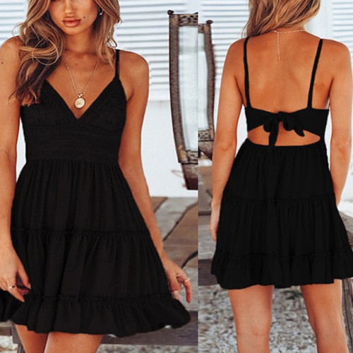 Böhmisches Mini-Strandkleid Sommerkleid Sexy Schlagkleid Urlaub Schlinge ≌ - Bild 8 von 22