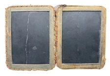 Antique School Slate Chalkboard Double Hinged Wooden Frame Writing Tablet