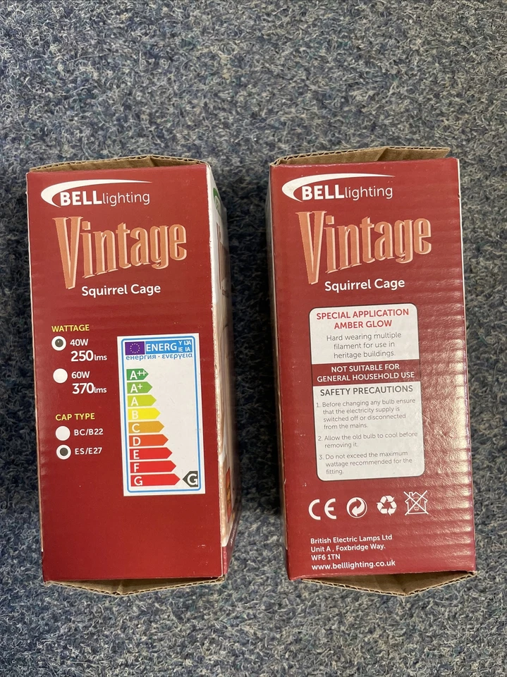 2x BELL 40W ES 01477 Antique Filament Squirrel Cage Bulb Amber Tint Incandescent - Image 3 of 4