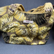 Paul Brent Natura Weekend Tote Bag Womens Brown Tropical Leaf Print Pockets