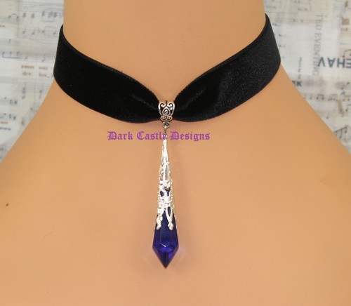 Gargantilla Terciopelo Negro Collar Rojo,Púrpura Vidrio Vampiro Gota Gótico Wicca Pagano - Imagen 3 de 25