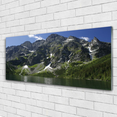 Tulup Wandbilder Glasbilder Dekobild 125x50 Gebirge See Wald Landschaft