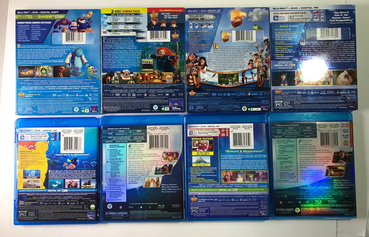 Disney Pixar Blu-Ray Lot Of 8X Movies Monsters Dory Brave