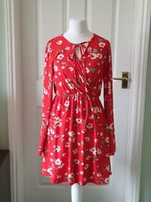 BLUE VANILLA Red Floral Wrap Dress Kimono Long Sleeve Women Summer UK Size Small