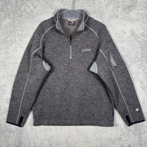Kuhl Thermokore Thor Sweater Mens Medium Fleece Wool Aspen 1/4 Zip Pullover Hike
