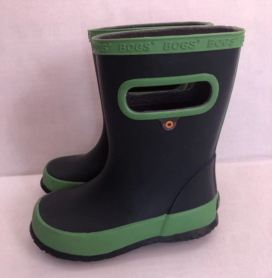✨ BOGS Toddler Boy 8 Skipper Solid Navy Blue Green Waterproof Rain Boots ✨ - Image 2 of 4