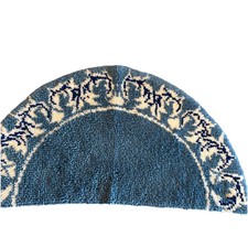 Vtg Finished 1980s Shillcraft Latch Hook Rug, Southwest Blue SemiCircle, 23x 44  