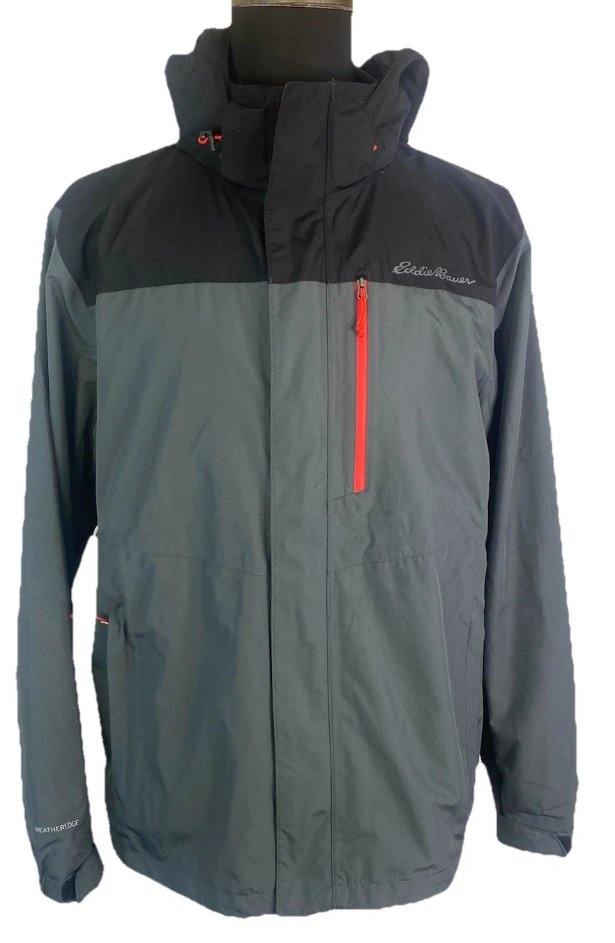 Eddie Bauer Weatheredge Jacket Men's Large Gray Black Full Zip Removable Hood
