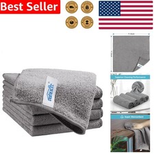 5 Pack Grey Microfiber Cleaning Cloths - Lint Free, Absorbent Towels