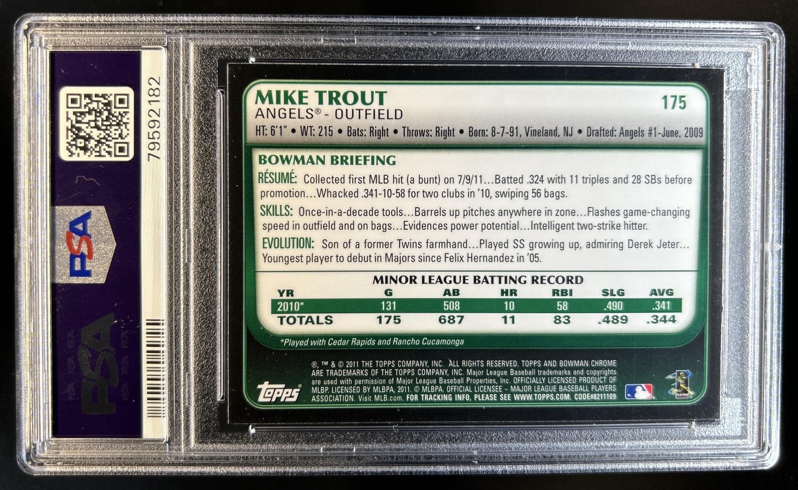 2011 Bowman Chrome Mike Trout RC Rookie #175 Angels PSA 7 view 2