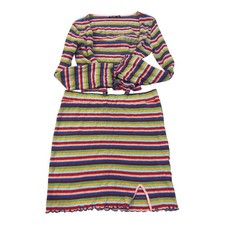 Nasty Gal Crochet Rainbow Stripe Knit  Skirt Set Top Open Cardigan size 10