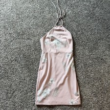 Express Pink Floral Halter Mini Dress Womens XS Sleeveless Tie Neck Summer Dress