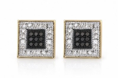 Quadratische Drachen-Ohrstecker 10 kt Gelbgold schwarz & weißer Diamant 0,20 kt