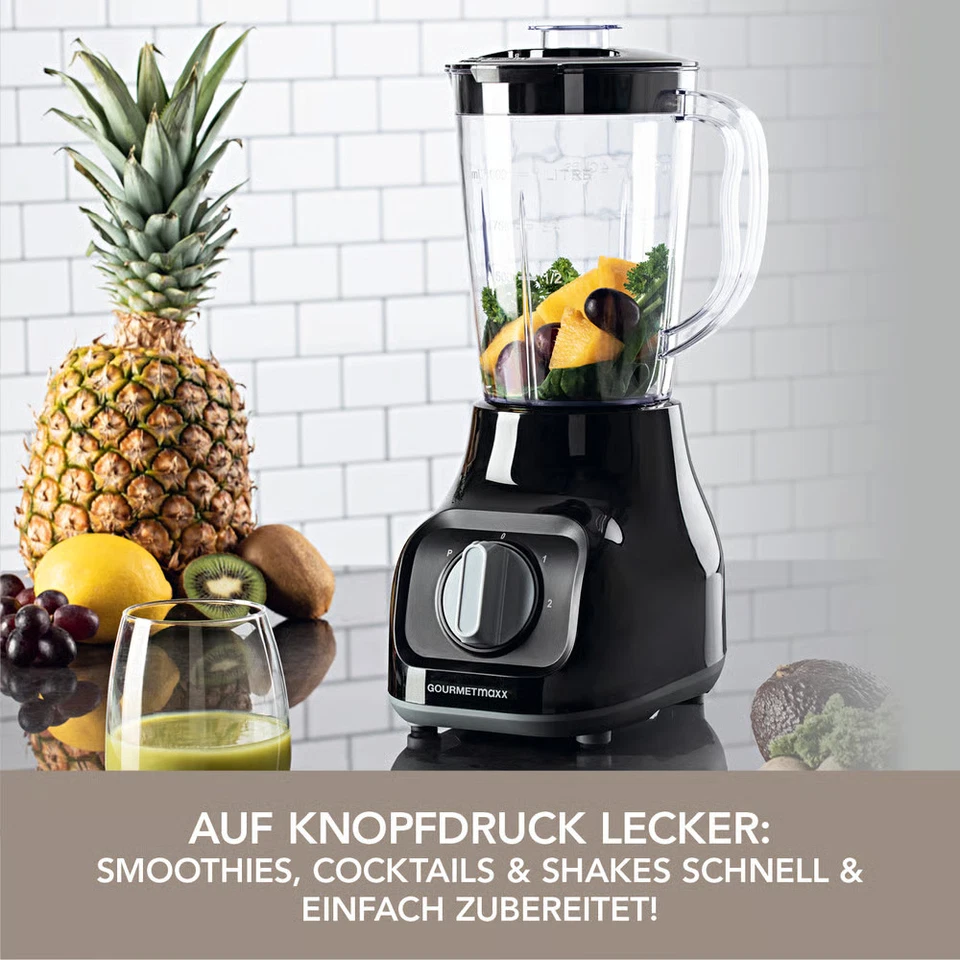 GourmetMAXX Standmixer 1L Shakes Smoothie Maker Pürierer Mixer Blender schwarz - Bild 2 von 4