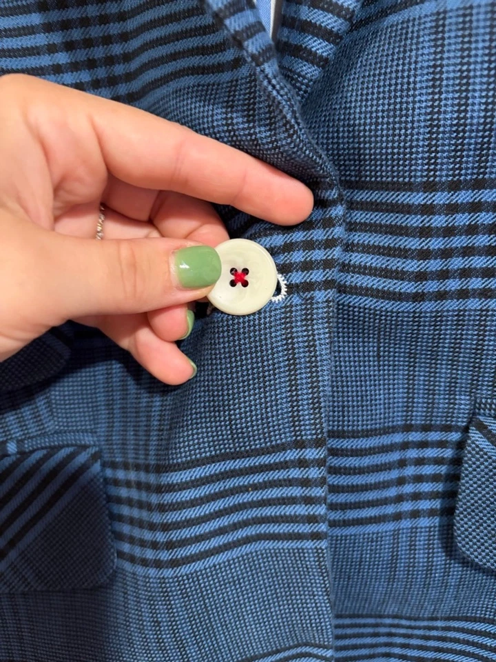 Blazer Veronica Barba Azul Crew Glen Cuadros Corte Gamuza Codo Parche Dickey Talla 4 Foto 4 de 4