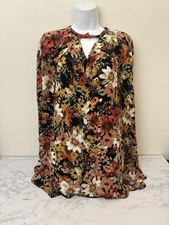 Umgee Tunic Womens S Multicolor Floral Keyhole Neck Pullover Long Sleeve Top I2